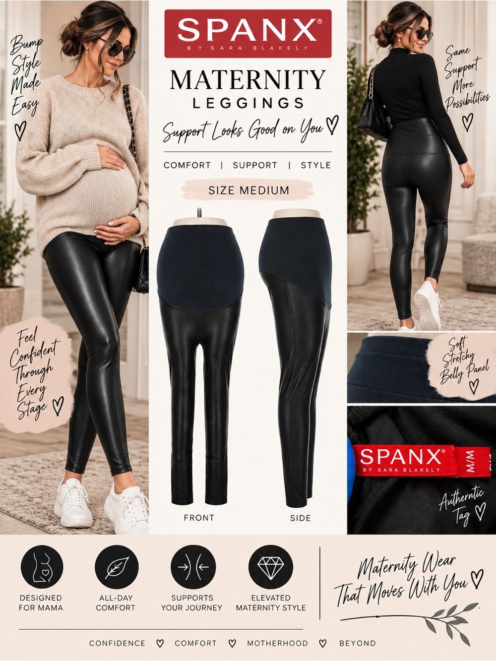 SPANX Maternity Faux Leather Leggings Black Size Medium Pregnancy Pants